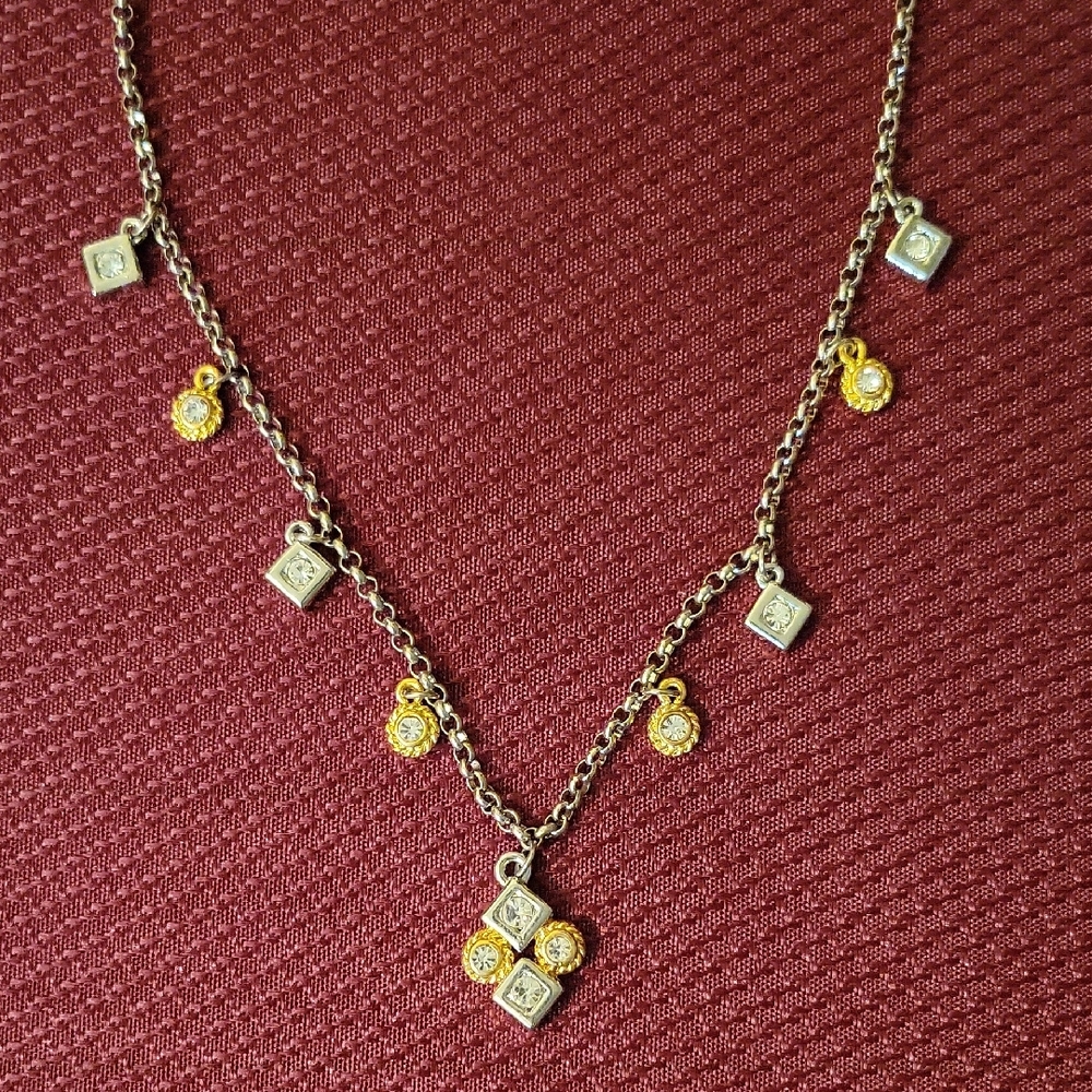 Cookie Lee Silver and Gold Crystal Charm Necklace